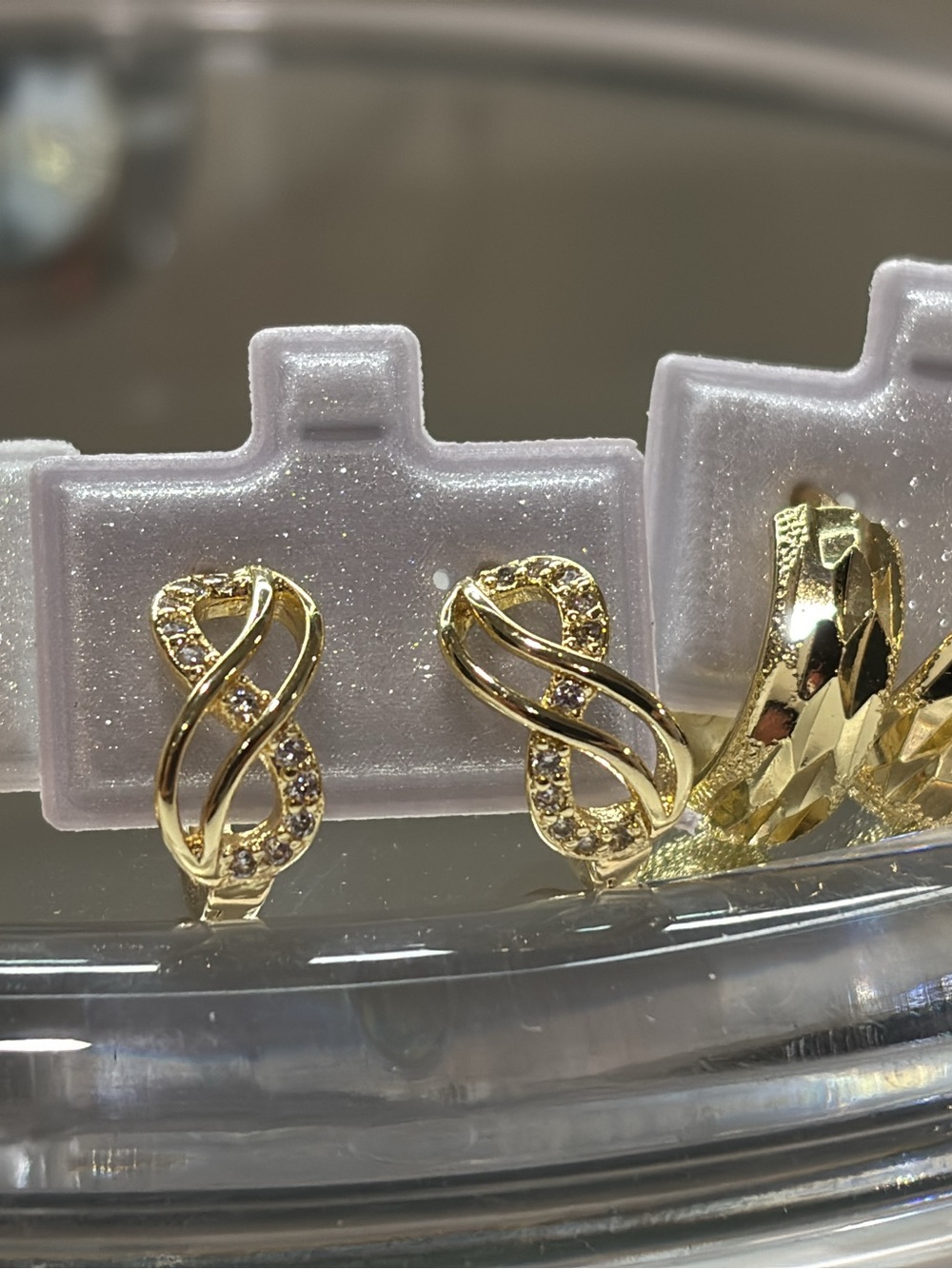 Gold Twist Infinity Stud Earrings with Clear Stones - Women Jewelry